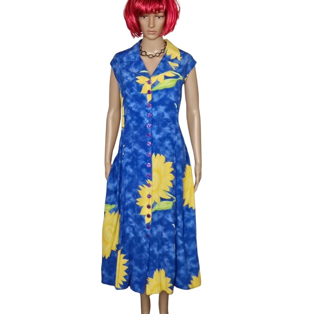 🌻Sunflower Cap Sleeve Sundress with Notched Collar💙